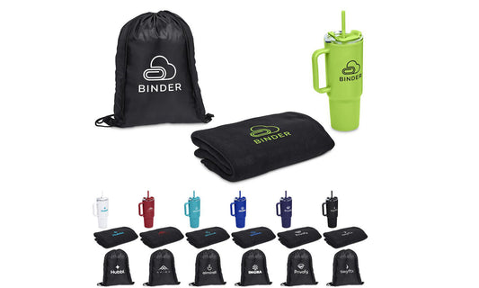 Corporate Gift Set: Brand - Detonating Power Trio! 1200ML Steel Beast + Feather - Light Bag + Plush Towel — Loyalty Erupts!