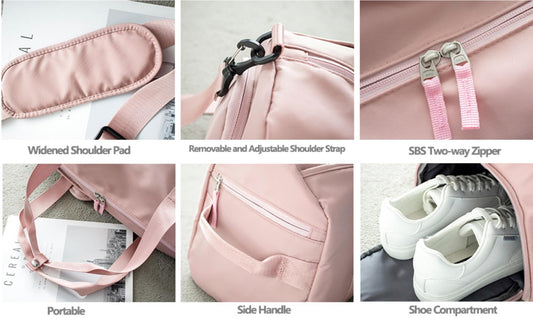 Workout Duffel Bag Chic Blush with Built in Shoe Compartment for Gym to Life