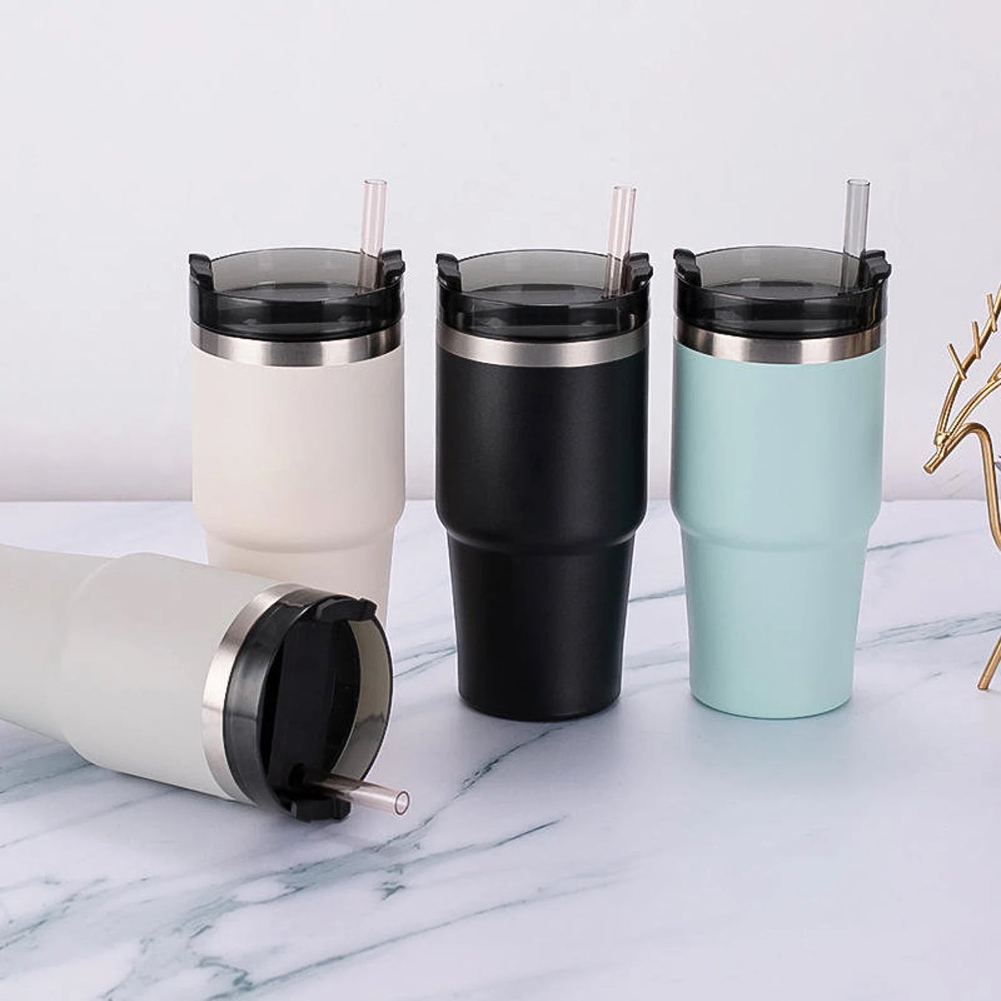 Insulated Water Bottle with Straw Stainless Steel Metal Vacuum Water Flask Large Thermos Water bottle for Travel Camping Gym