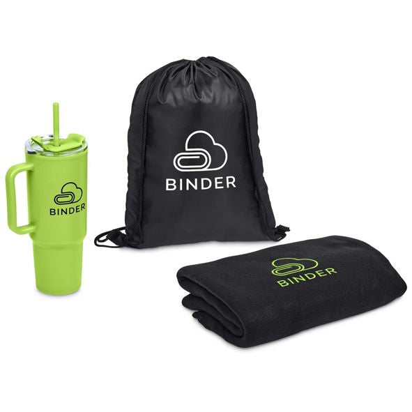 Corporate Gift Set with Large 1.2L Thermos Bottle and Blanket with Mesh Bag Bottle Gift Pack