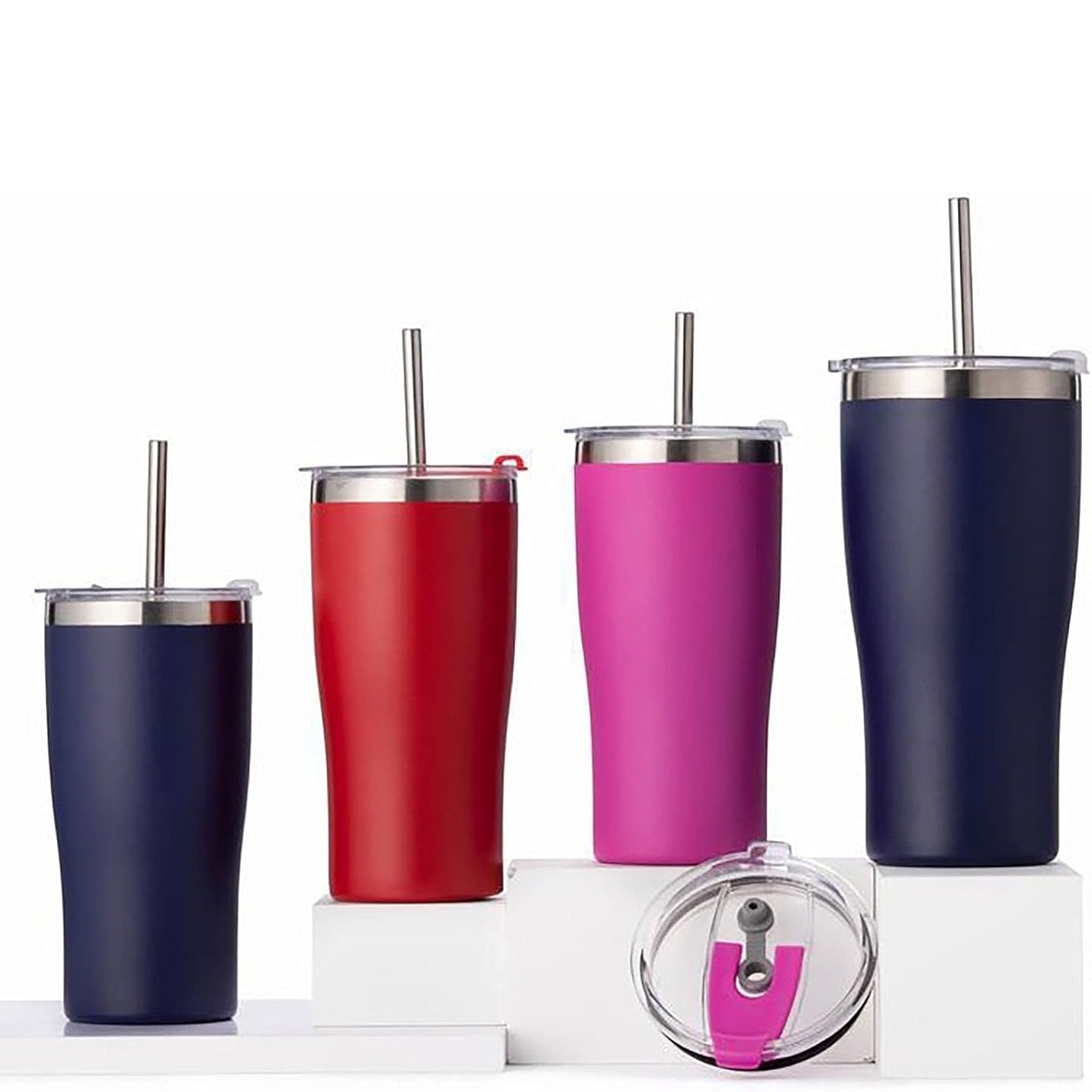 600ml Sports Water Bottle Double-layer Stainless Steel Water Bottle Wide Mouth Cover with Straw Beer Cup Customized Logo