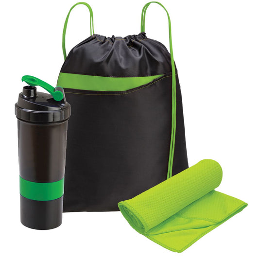 Fitness Gift Set with 3-in-1 Shaker Bottle Cooling Towel In Handy Drawstring Bag Bottle Gift Pack