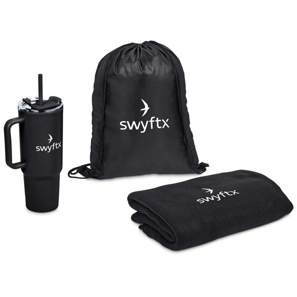Corporate Gift Set with Large 1.2L Thermos Bottle and Blanket with Mesh Bag Bottle Gift Pack