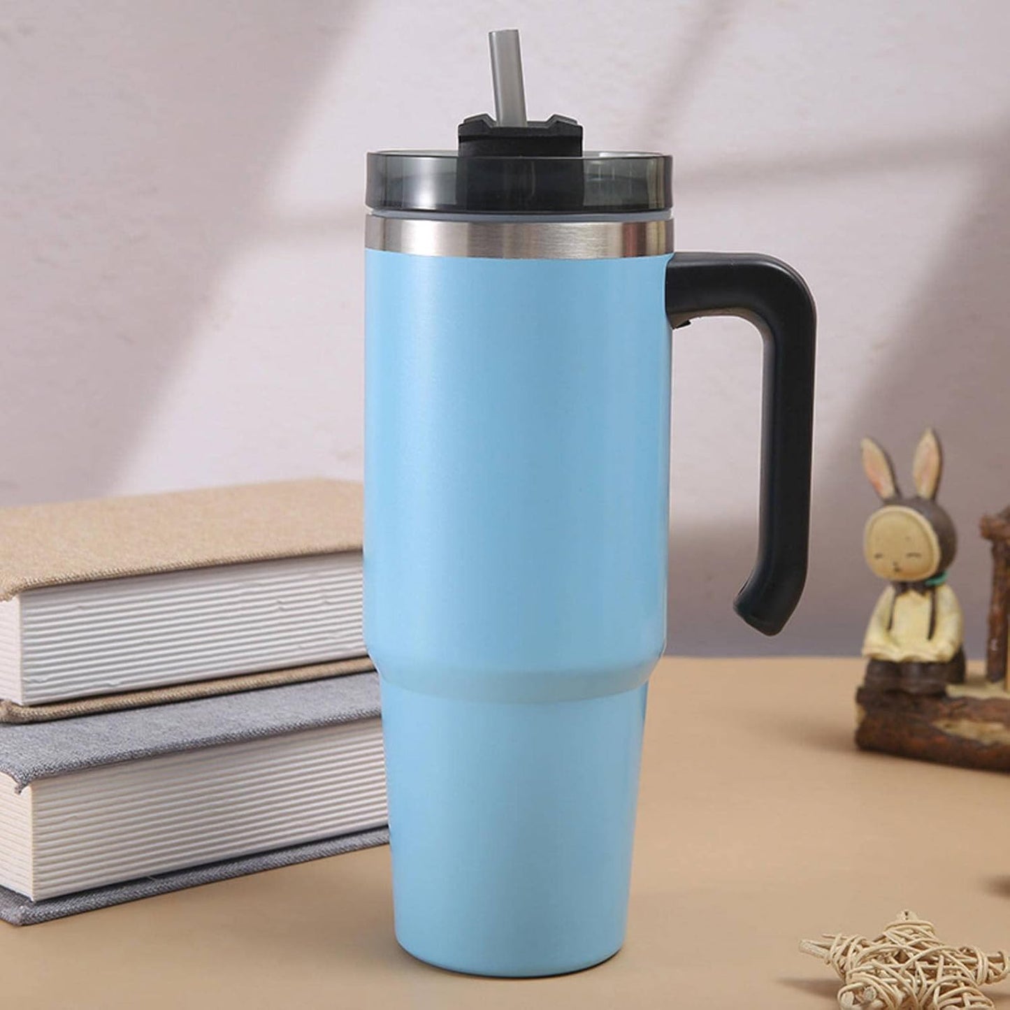 Stainless Steel Water Bottle with Straw Handle 900ml Big Capacity Leak Proof Water Bottle BPA-Free Bottle for Car