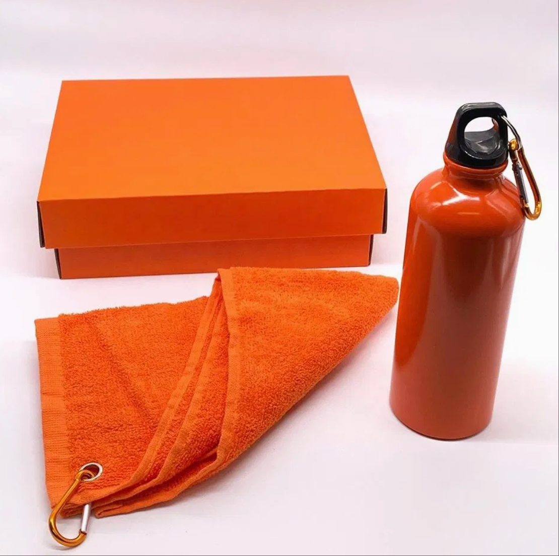 Bottle Gift Pack 500ml Aluminum Sport Water Bottle and Towel With Carabiner Gift Set OEM