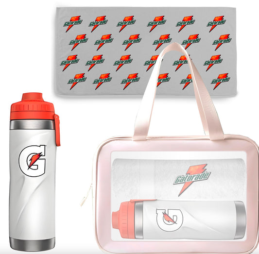 Gatorade Metal Bottle Set with Insulated Stainless Steel Water Bottle Towel and Bag OEM Bottle Gift Pack