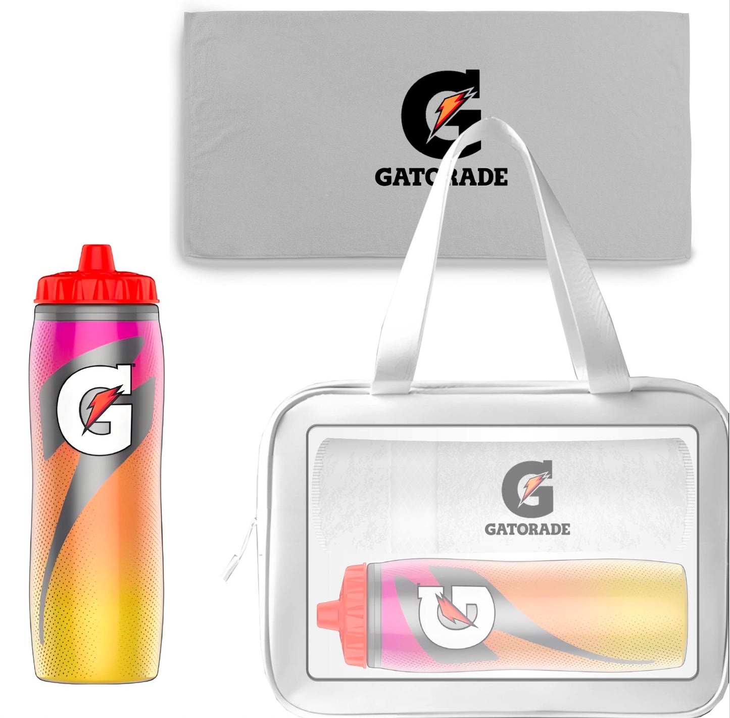 Gatorade Towel Pack with Sport Water Bottle and Towel with Bag OEM Squeeze Bottle Gift Pack