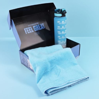 Sports Bottle Cooling Towel Pack Motivational Water Bottle 1000ml Water Bottle with Time Markers and Workout Towel Reusable BPA Free