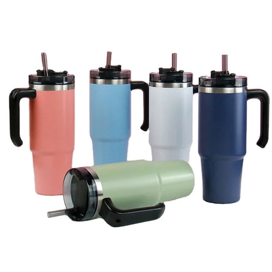 Stainless Steel Water Bottle with Straw Handle 900ml Big Capacity Leak Proof Water Bottle BPA-Free Bottle for Car