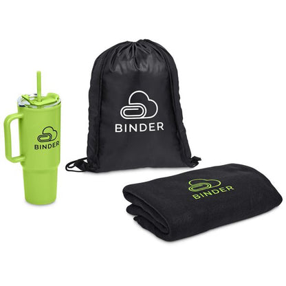 Corporate Gift Set with Large 1.2L Thermos Bottle and Blanket with Mesh Bag Bottle Gift Pack