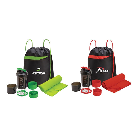 Fitness Gift Set with 3-in-1 Shaker Bottle Cooling Towel In Handy Drawstring Bag Bottle Gift Pack