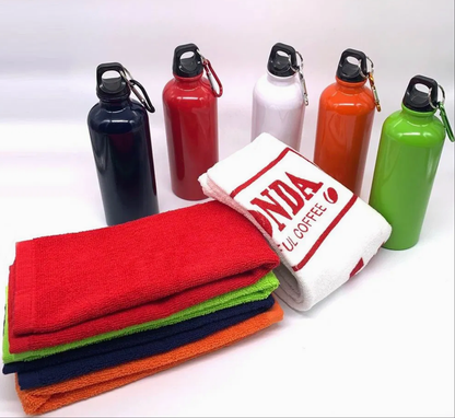 Bottle Gift Pack 500ml Aluminum Sport Water Bottle and Towel With Carabiner Gift Set OEM