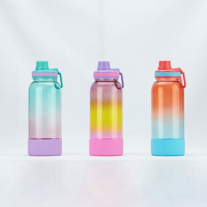 1000ml Plastic Bottle with Screw Lip Colorful Spray Painting Bottle with Rubber Bottom Insulated Water Jug BPA-Free Bottle