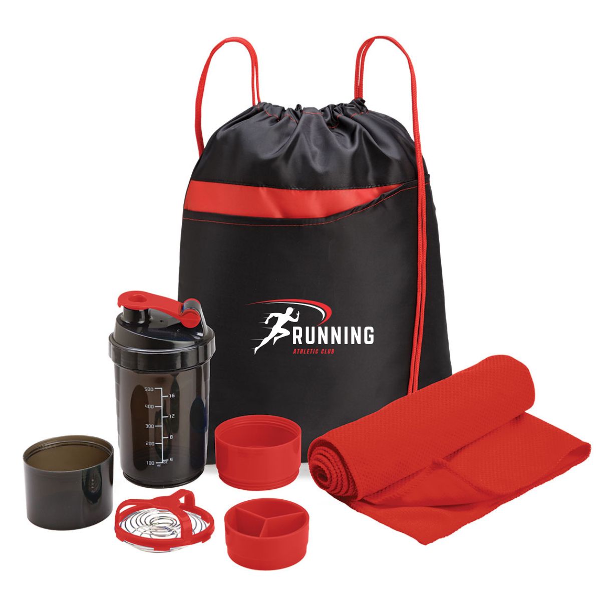 Fitness Gift Set with 3-in-1 Shaker Bottle Cooling Towel In Handy Drawstring Bag Bottle Gift Pack