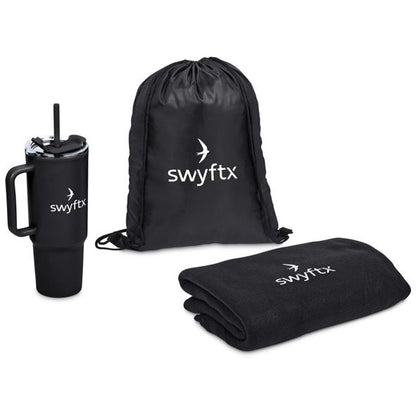 Corporate Gift Set with Large 1.2L Thermos Bottle and Blanket with Mesh Bag Bottle Gift Pack