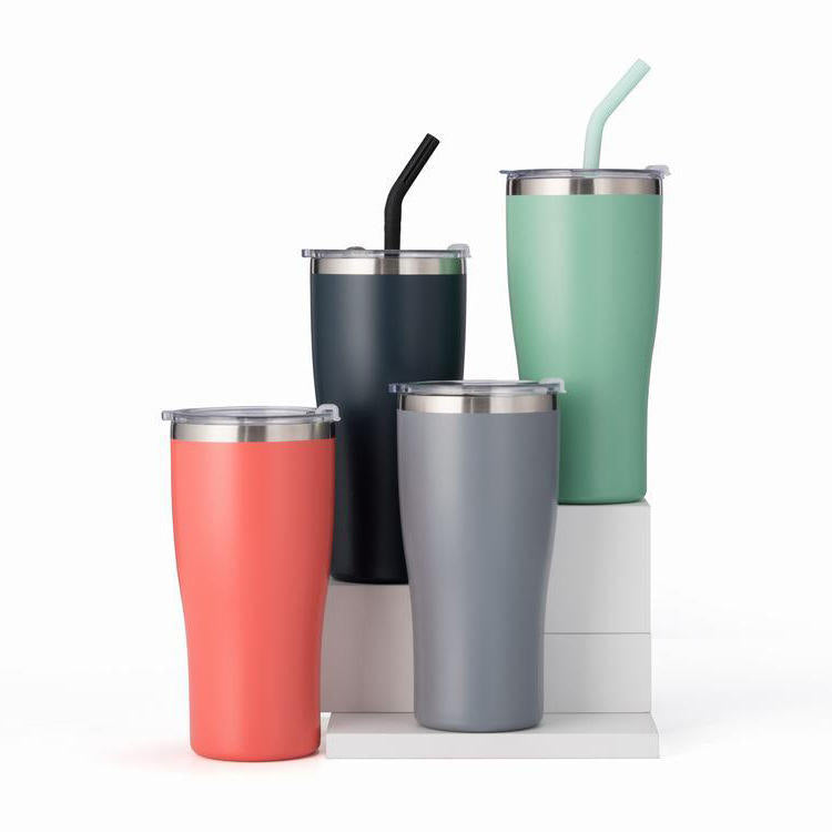 600ml Sports Water Bottle Double-layer Stainless Steel Water Bottle Wide Mouth Cover with Straw Beer Cup Customized Logo