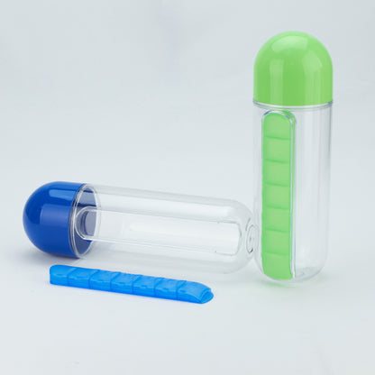 Portable Pill Box Water Cup 2 in 1 Water Bottle pill Box Storage Box Daily Sports Water Bottle with Pill Box Organizer
