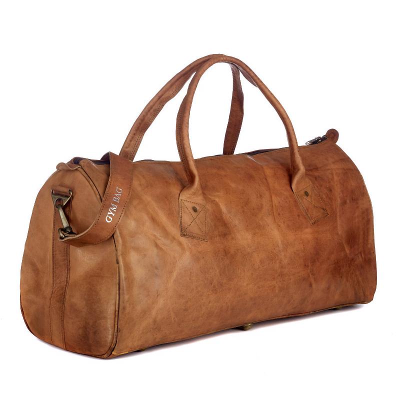 Leather Duffle Gym Bag: Vintage Full - Grain Leather for Rugged Workout & Travel Style