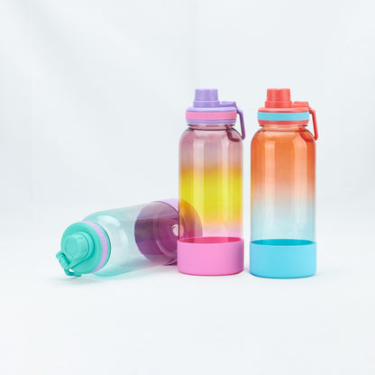 1000ml Plastic Bottle with Screw Lip Colorful Spray Painting Bottle with Rubber Bottom Insulated Water Jug BPA-Free Bottle