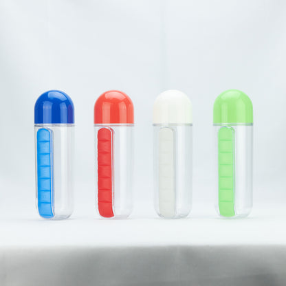 Portable Pill Box Water Cup 2 in 1 Water Bottle pill Box Storage Box Daily Sports Water Bottle with Pill Box Organizer
