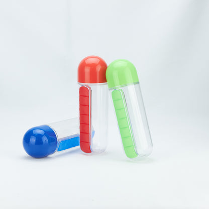 Portable Pill Box Water Cup 2 in 1 Water Bottle pill Box Storage Box Daily Sports Water Bottle with Pill Box Organizer